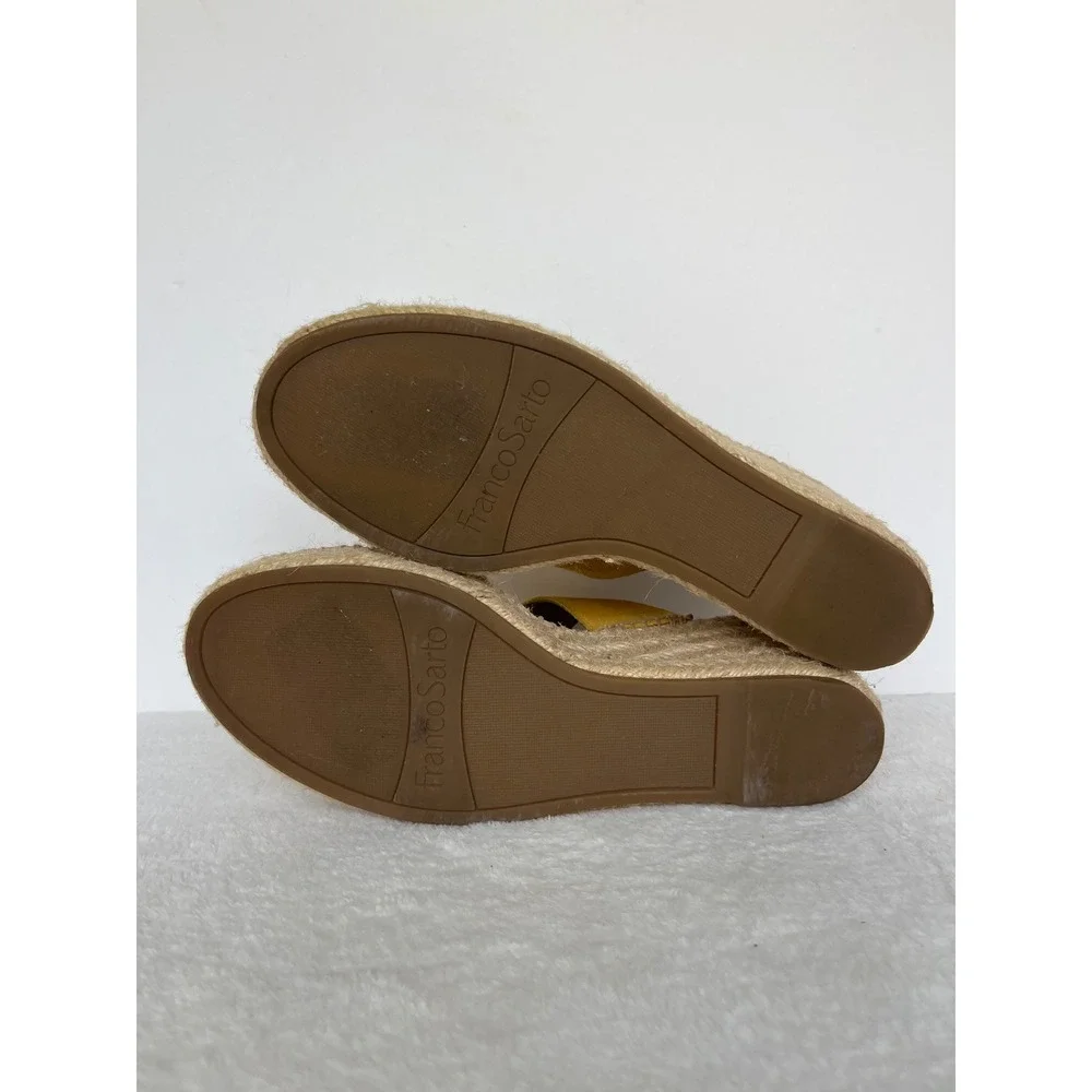 Franco Sarto Coastal Yellow Mustard Espadrille Wedge Sandals Womens 8M boho chic